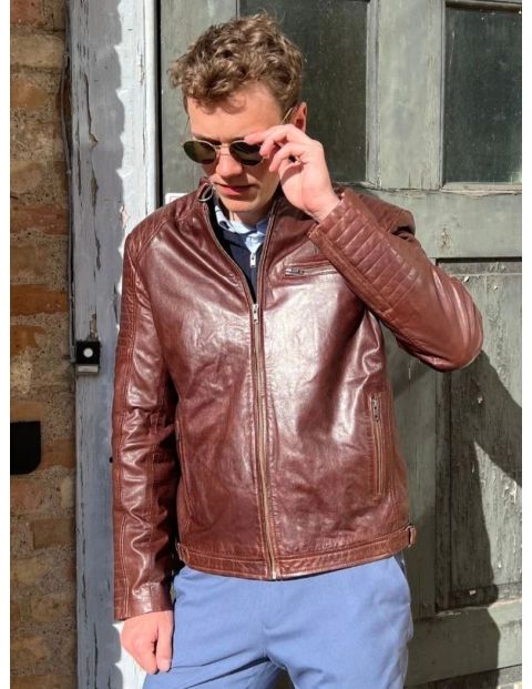 Mens Leather Jacket "Scooter" in Lamb Polish Nappa Leather - Copper Brown by Levinsky Copenhagen