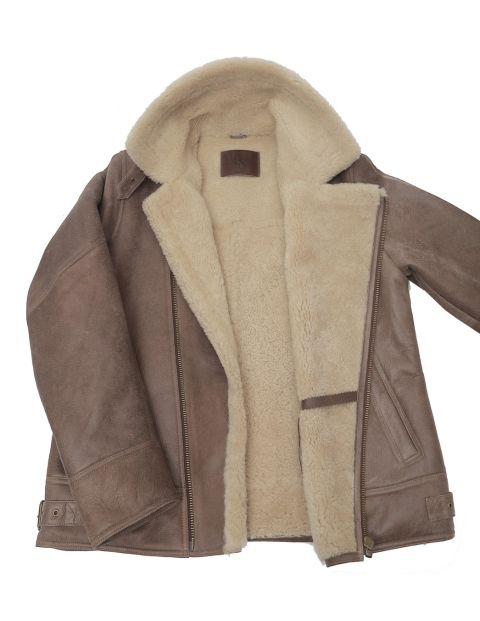 Genuine Shearling Sheepskin Bomber Jacket: B4 Brown / Cream, Authentic Shearling Aviator Jacket
