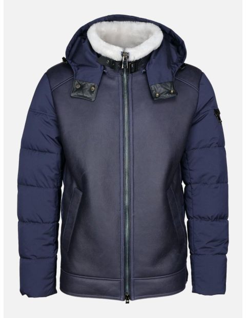 Levinsky Shearling Hooded Jacket "GREG" - NAPPA LAMB LEATHER - NAVY BLUE by Levinsky Copenhagen