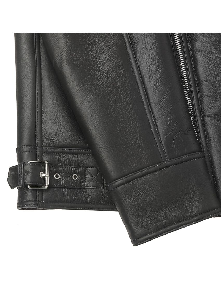 Genuine Shearling Sheepskin Bomber Jacket: B4 Black / White, Authentic Shearling Aviator Jacket
