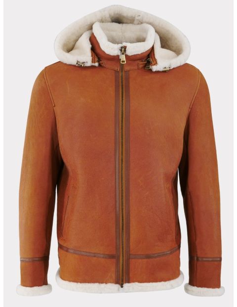 Genuine Shearling Jacket: "ACA" by Levinksy, Hooded, Cognac Color by Levinsky Copenhagen