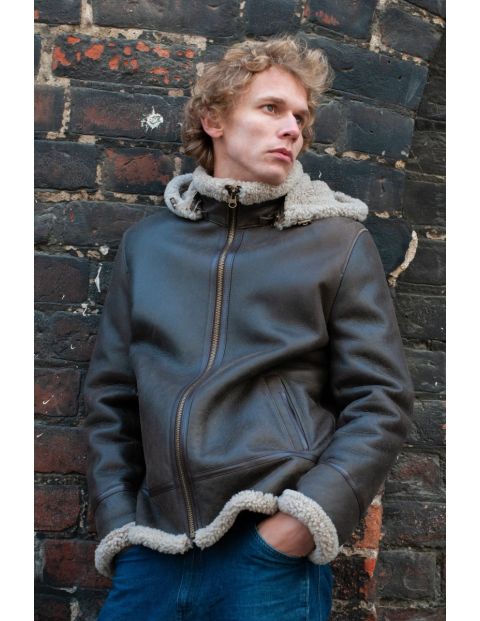 Genuine Shearling Jacket "ACA" - NAPPA LAMB CRACK LEATHER - DARK BROWN by Levinsky Copenhagen