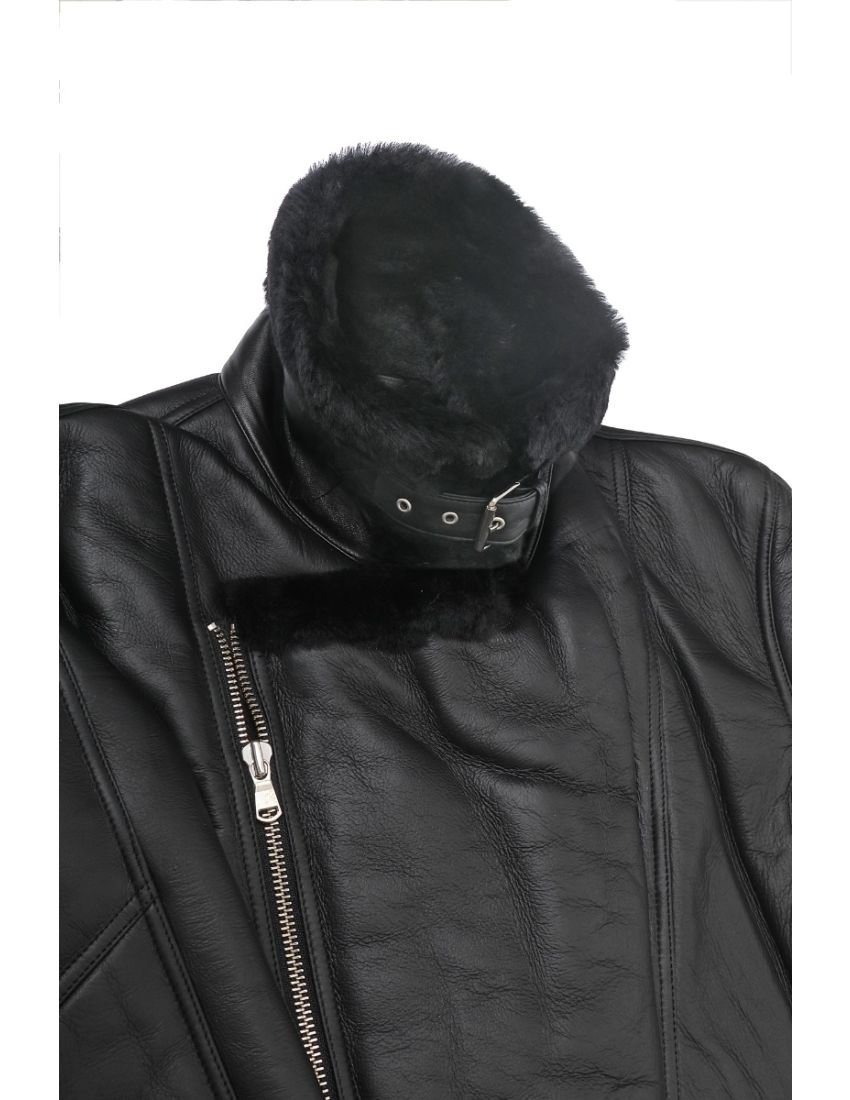 Genuine Shearling Sheepskin Bomber Jacket: B4 Black / Black, Authentic Shearling Aviator Jacket