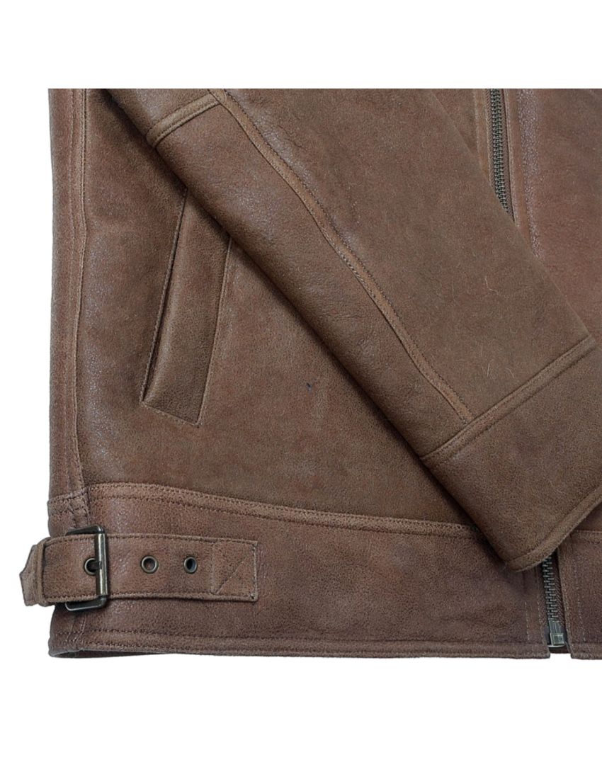 Genuine Shearling Sheepskin Bomber Jacket: B3 Brown / White, Authentic Shearling Aviator Jacket