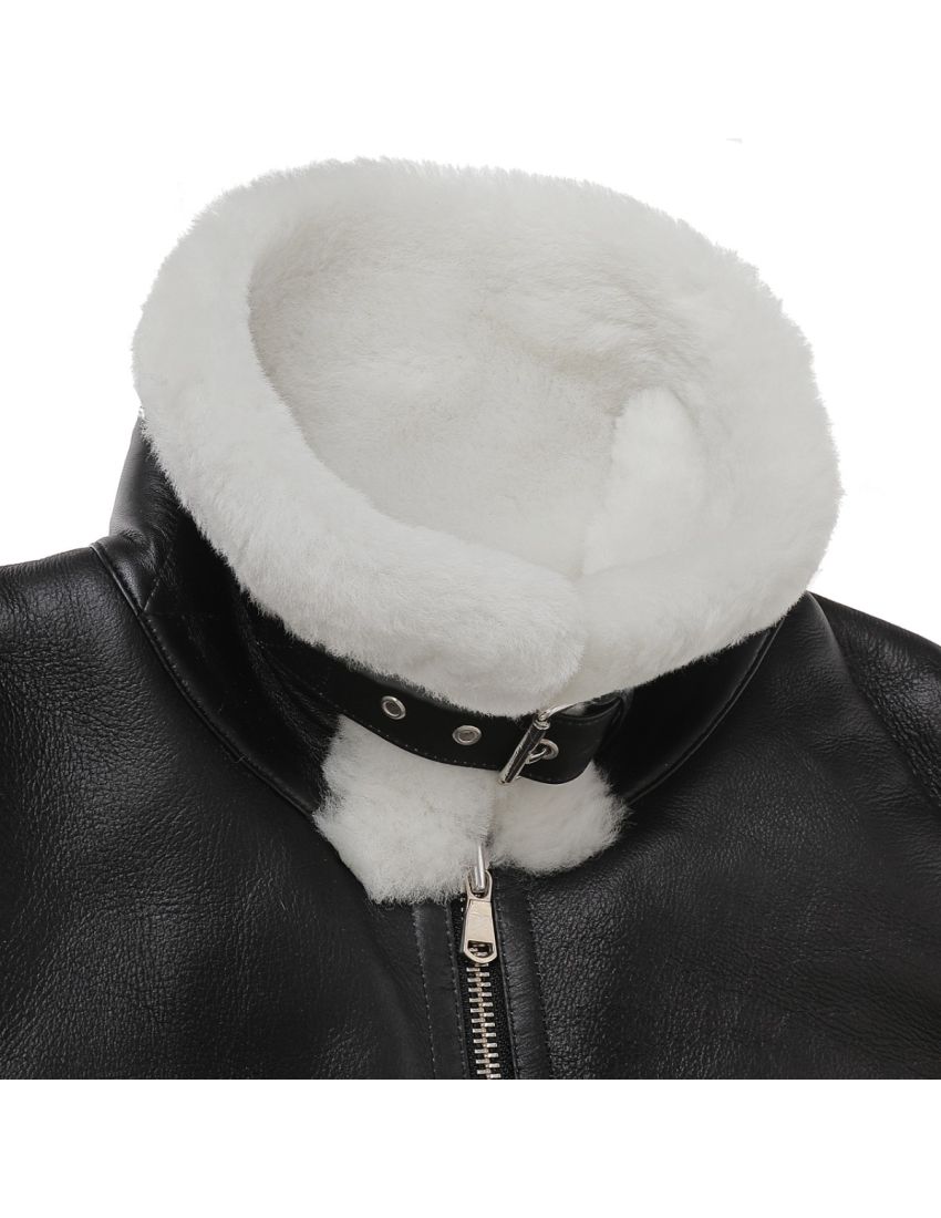 Genuine Shearling Sheepskin Bomber Jacket: B3 Black / White, Authentic Shearling Aviator Jacket