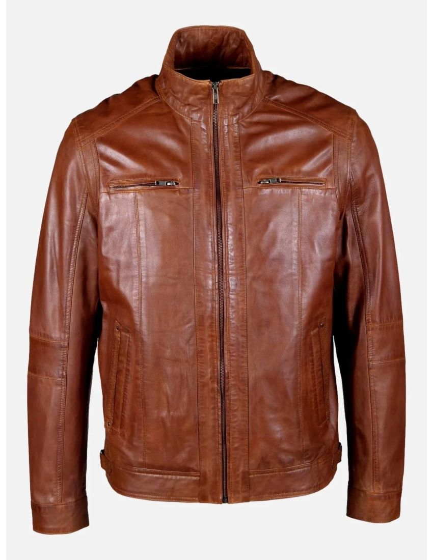 Mens Leather Jacket in Lamb Malli Leather - Dark Cognac by Levinsky Copenhagen