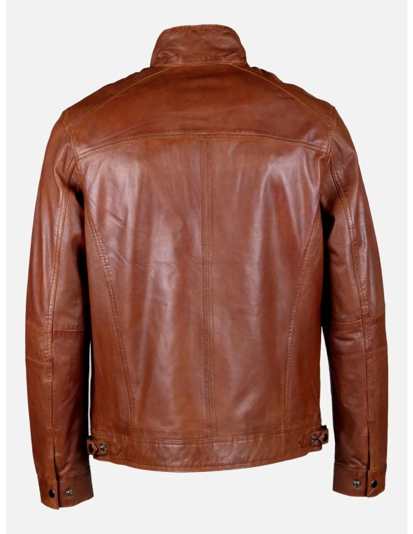 Mens Leather Jacket in Lamb Malli Leather - Dark Cognac by Levinsky Copenhagen