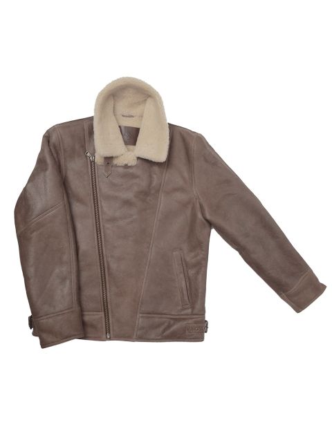 Genuine Shearling Sheepskin Bomber Jacket: B4 Brown / Cream, Authentic Shearling Aviator Jacket