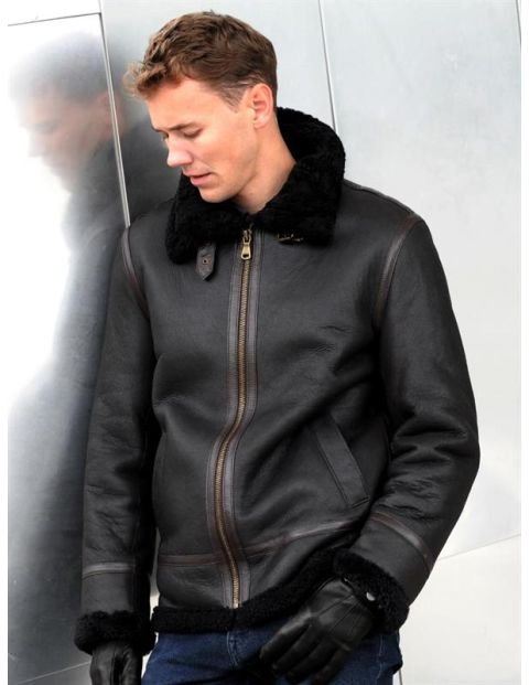 Genuine Shearling Jacket "EDWARD" - NAPPA LAMB CRACK WASHED - DARK BROWN by Levinsky Copenhagen