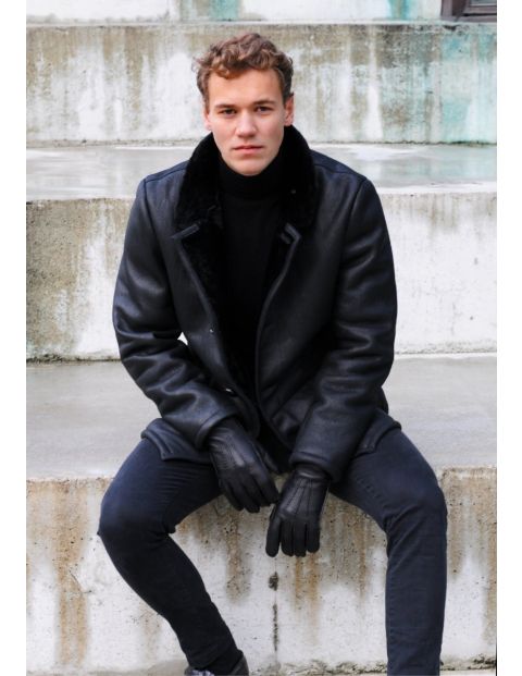 Genuine Shearling Jacket "COOPER" - NAPPA LAMB CRACK LEATHER- BLACK by Levinsky Copenhagen